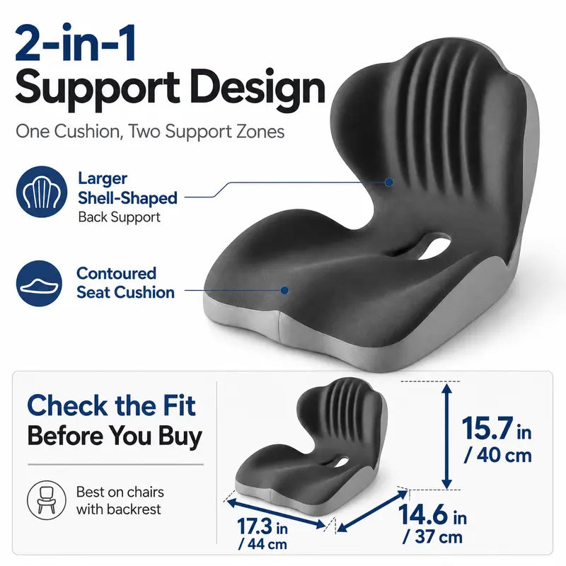 2-in-1 Memory Foam Seat Back Cushion with Lumbar Support for Office Car Truck Gaming Chair