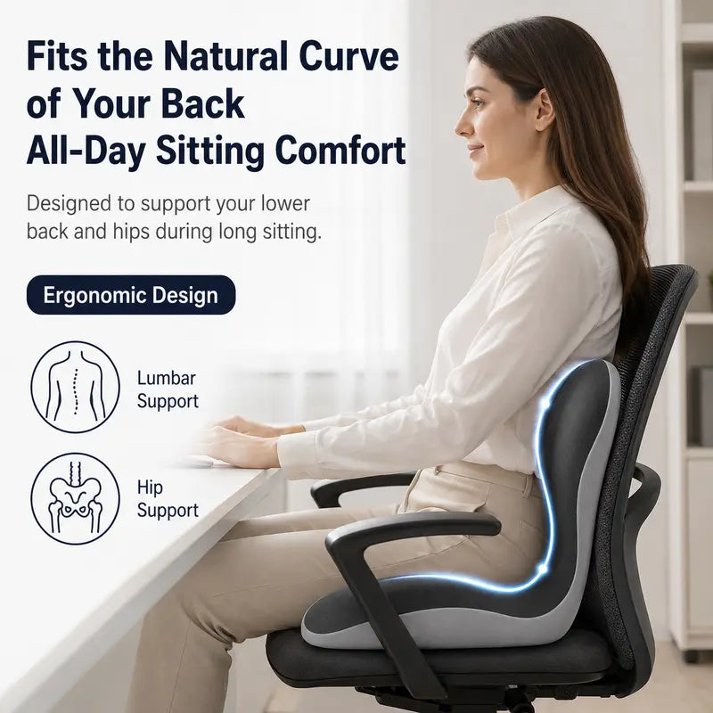 2-in-1 Memory Foam Seat Back Cushion with Lumbar Support for Office Car Truck Gaming Chair