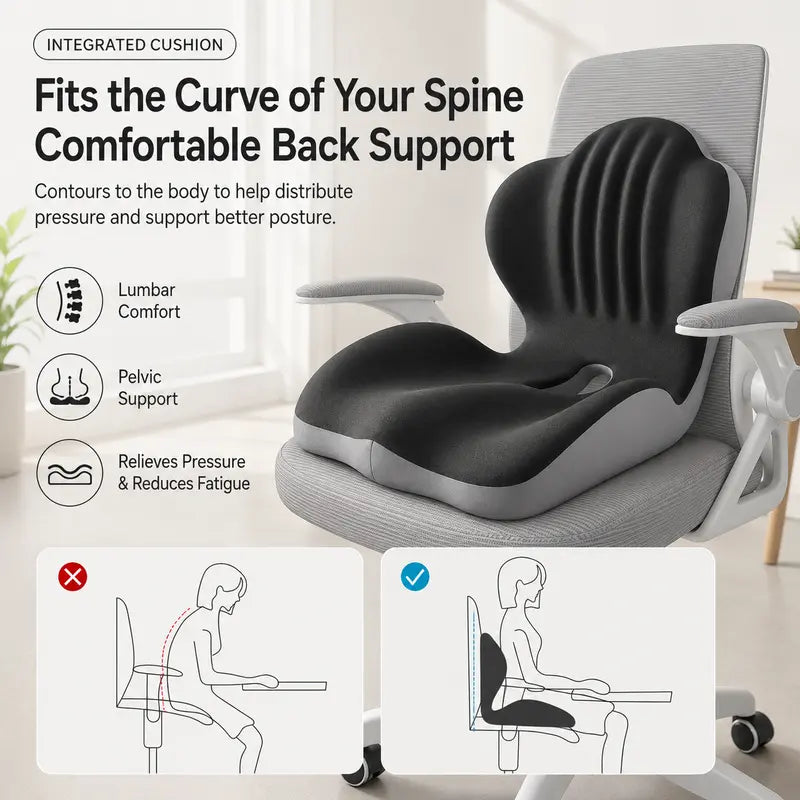 2-in-1 Memory Foam Seat Back Cushion with Lumbar Support for Office Car Truck Gaming Chair