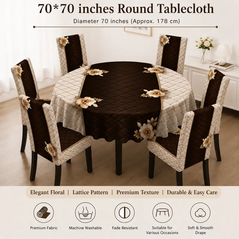 Floral Print Polyester Chair Cover Set with Tablecloth