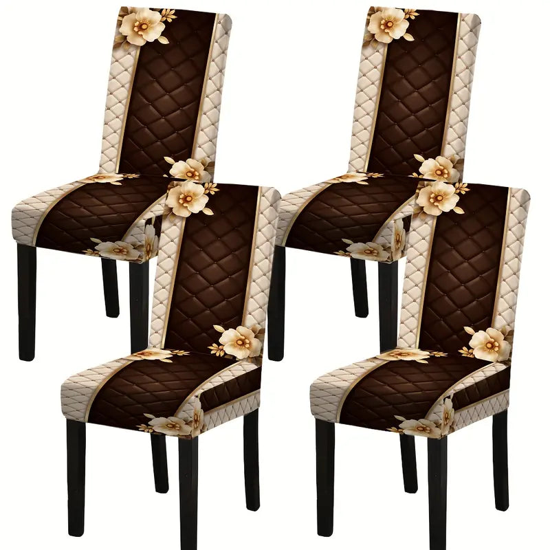 Floral Print Polyester Chair Cover Set with Tablecloth