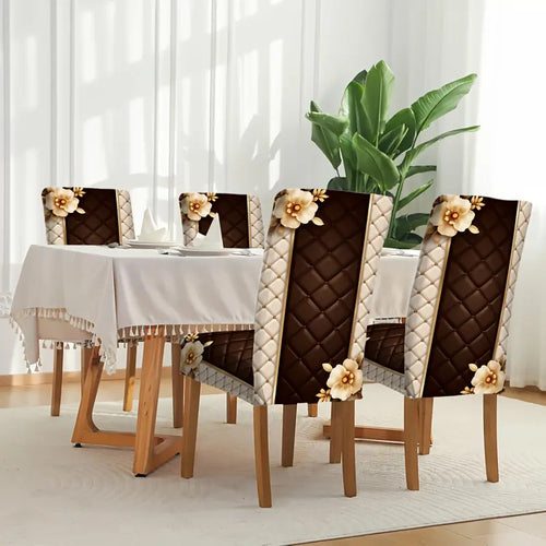Floral Print Polyester Chair Cover Set with Tablecloth
